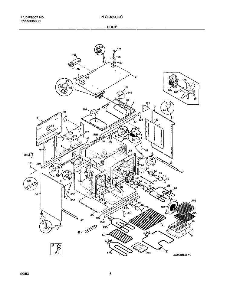 BODY Diagram and Parts List for PLCF489CCC  Frigidaire Range