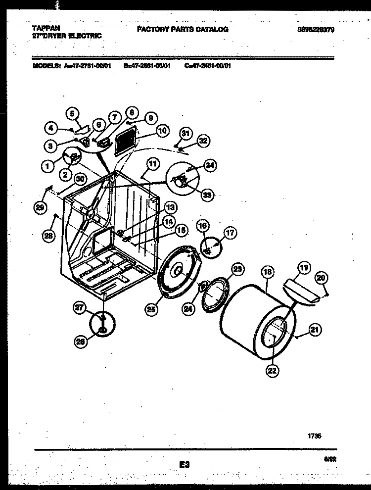 CABINET AND COMPONENT PARTS Diagram and Parts List for 47-2751-23-01  Tappan Dryer