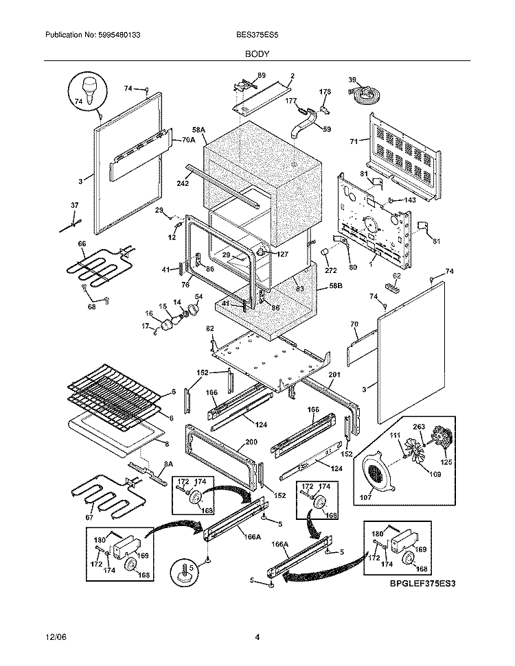 BODY Diagram and Parts List for BES375ES5  Crosley Wall Oven