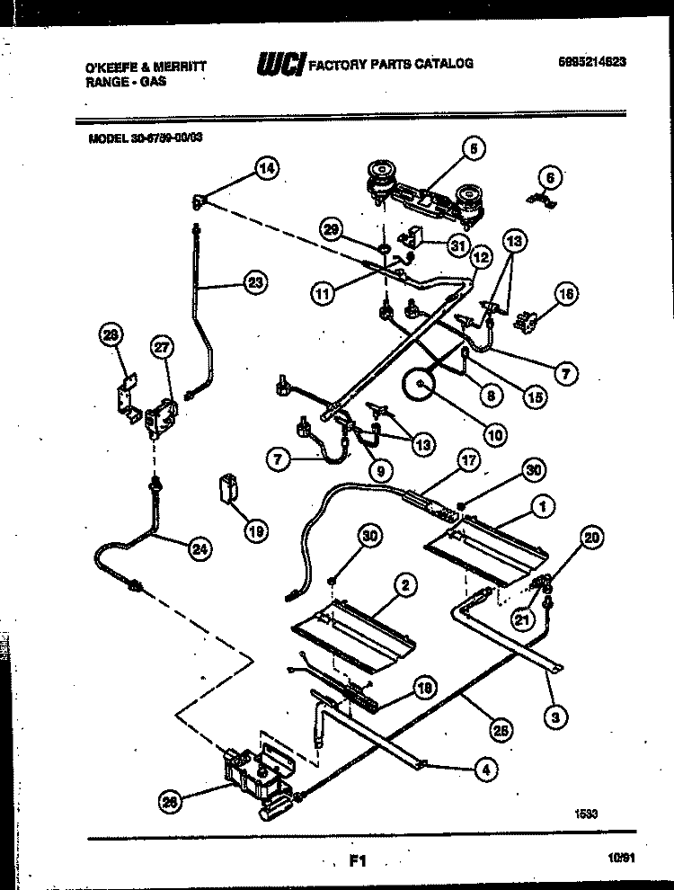 BURNER, MANIFOLD AND GAS CONTROL Diagram and Parts List for 30-6759-00-03  Tappan Range