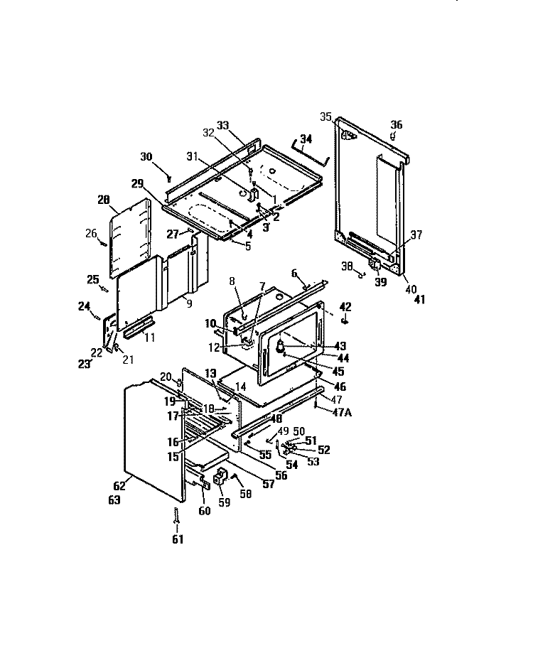 OVEN LINER, SIDE PANELS Diagram and Parts List for RG45CL0  Frigidaire Range