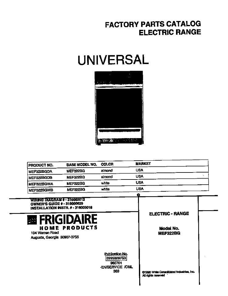 COVER Diagram and Parts List for MEF322BGWB  Uni Range