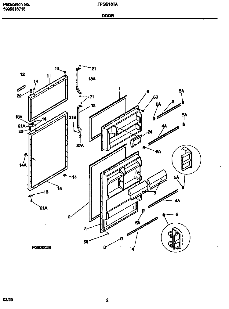 DOOR PARTS Diagram and Parts List for FPGS18TAL0  Frigidaire Refrigerator