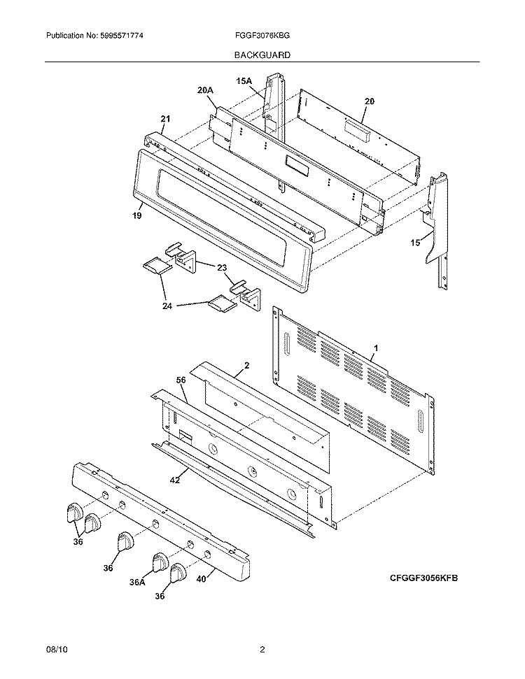 BACKGUARD Diagram and Parts List for FGGF3076KBG  Frigidaire Range