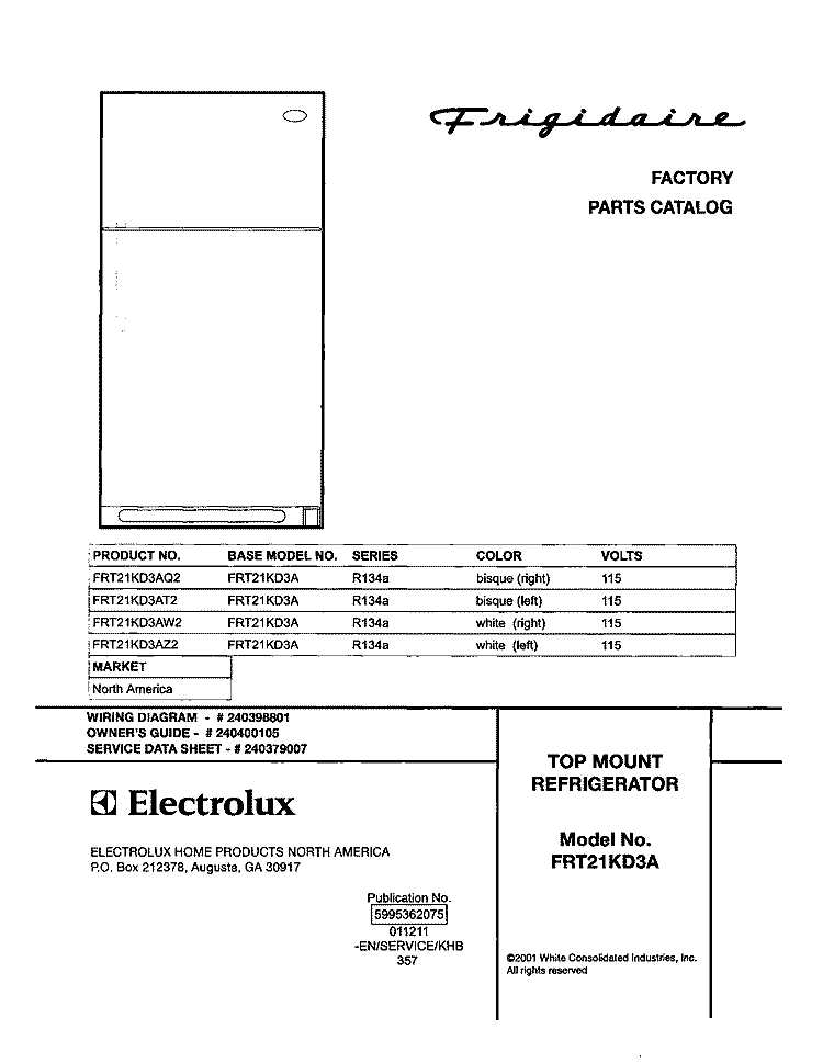 COVER Diagram and Parts List for FRT21KD3AZ2  Frigidaire Refrigerator