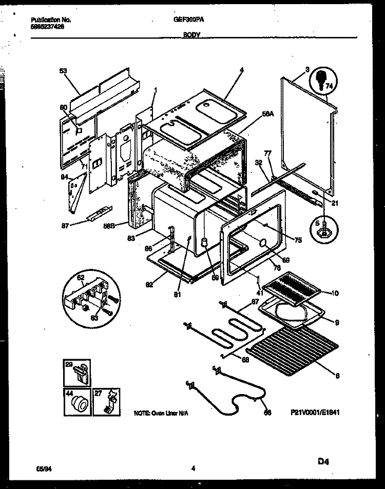 BODY Diagram and Parts List for GEF300PADA  Gibson Range