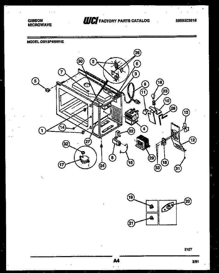 BODY, MOTOR AND ELECTRICAL PARTS Diagram and Parts List for OM13P4NWHE  Gibson Microwave
