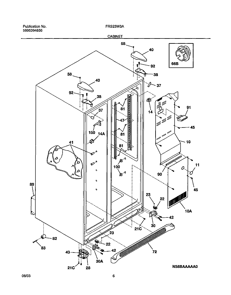 CABINET Diagram and Parts List for FRS23W3AW9  Frigidaire Refrigerator