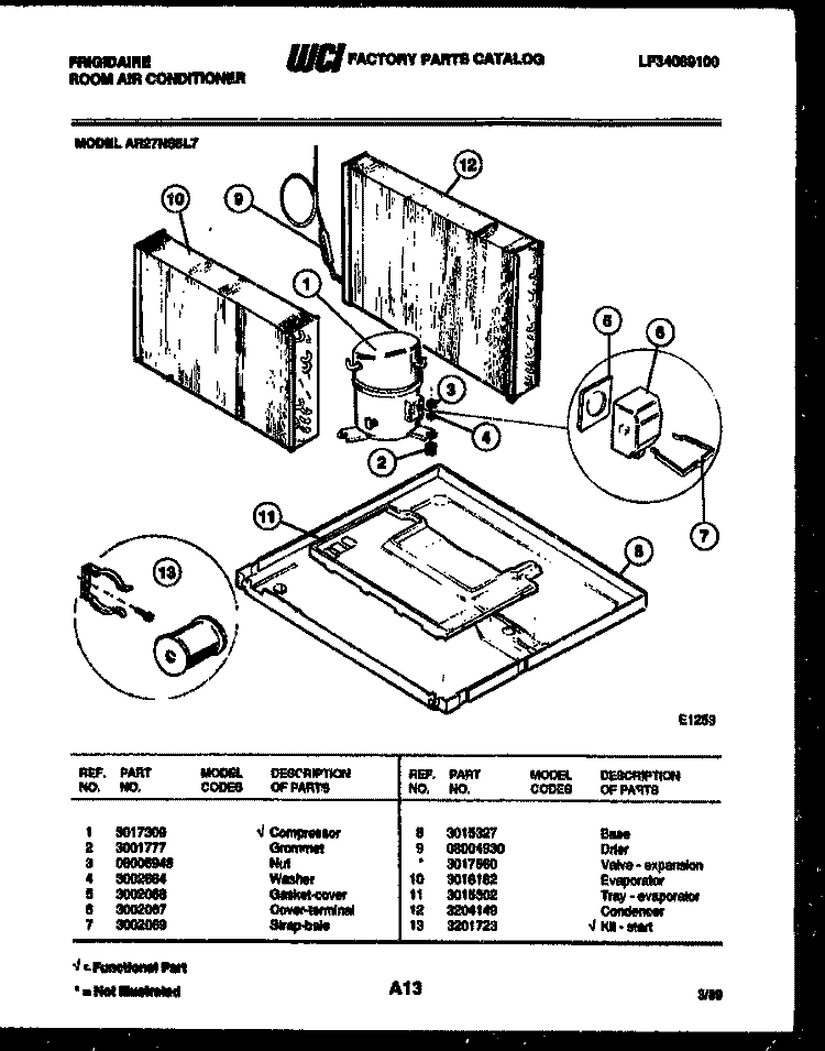 SYSTEM PARTS Diagram and Parts List for AR27NS5L7  Frigidaire Air Conditioner