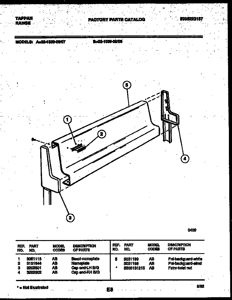 BACKGUARD Diagram and Parts List for 32-1039-23-07  Tappan Range
