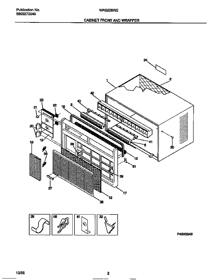CABINET FRONT AND WRAPPER Diagram and Parts List for WAS226W2A2  Frigidaire Air Conditioner