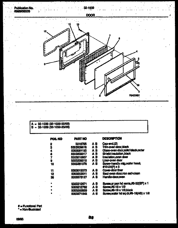 DOOR PARTS Diagram and Parts List for 32-1039-23-09  Tappan Range