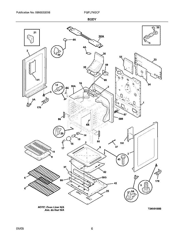 BODY Diagram and Parts List for FGFL79GCF  Frigidaire Range