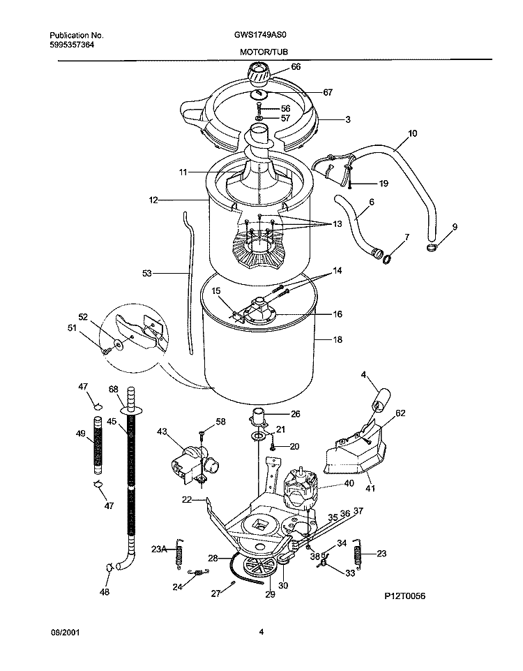 WSHR MTR, HOSE Diagram and Parts List for GWS1749AS0  Gibson Washer