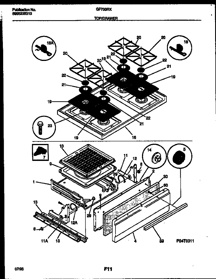 COOKTOP AND BROILER DRAWER PARTS Diagram and Parts List for GF730RXD2  Frigidaire Range