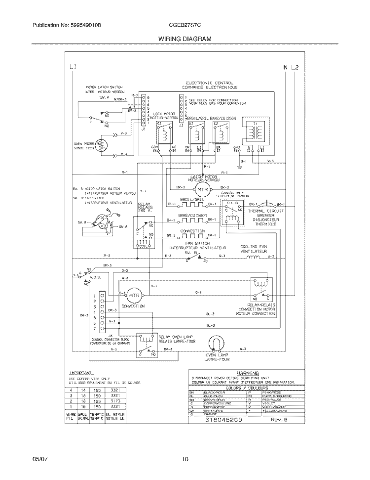 WIRING DIAGRAM Diagram and Parts List for CGEB27S7CB2  Frigidaire Wall Oven