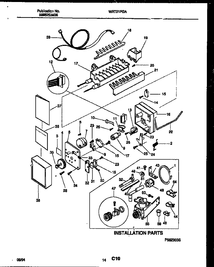 ICE MAKER AND INSTALLATION PARTS Diagram and Parts List for WRT21BGAD1  Frigidaire Refrigerator