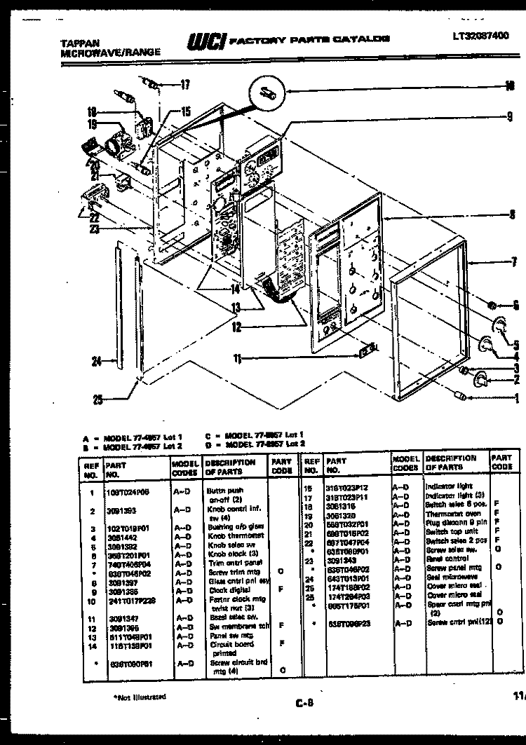 CONTROL PANEL Diagram and Parts List for 77-4957-66-01  Tappan Range