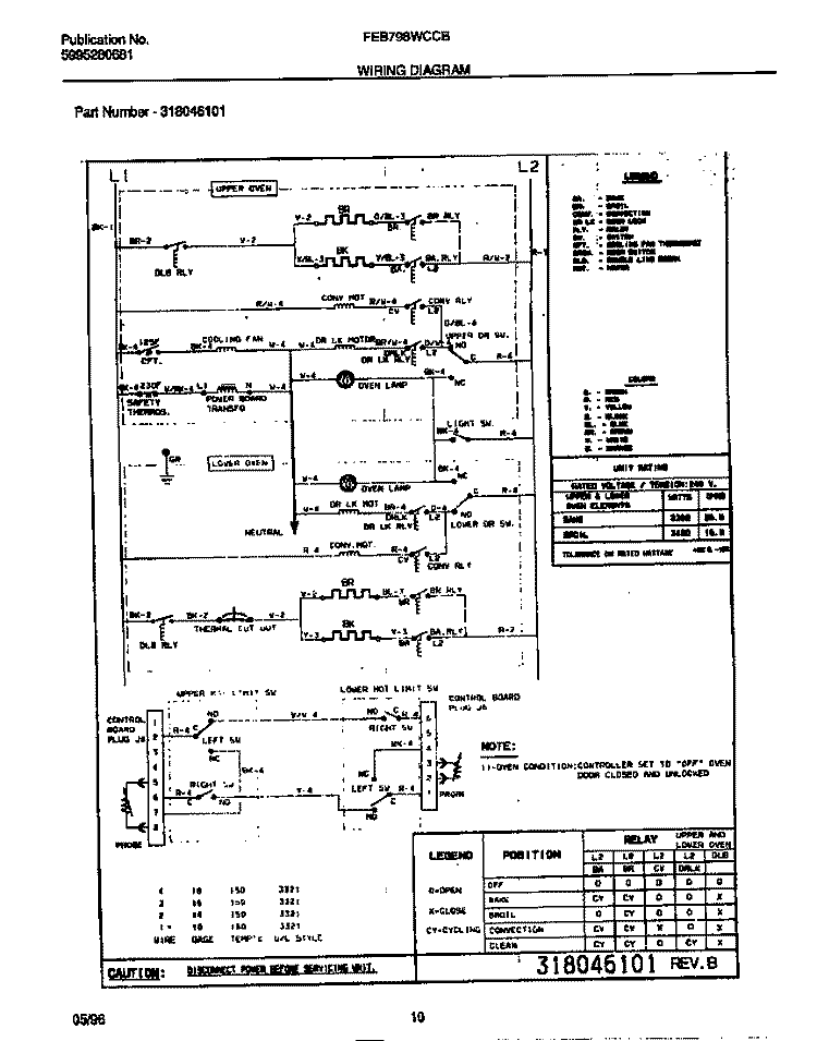 WIRING DIAGRAM Diagram and Parts List for FEB798WCCB  Frigidaire Wall Oven