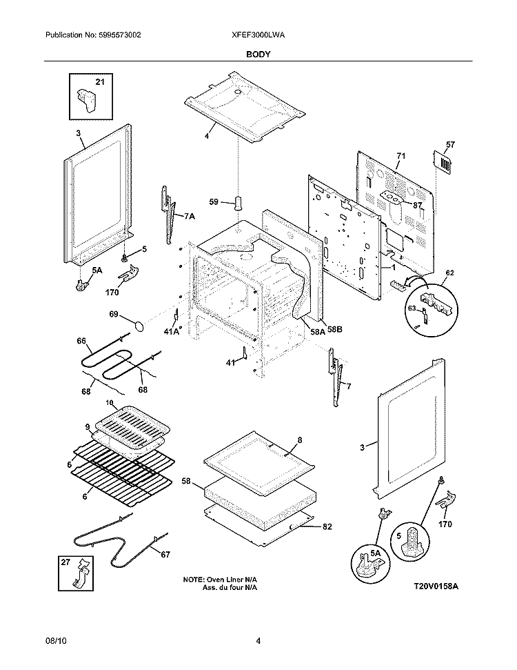 BODY Diagram and Parts List for XFEF3000LWA  Frigidaire Range