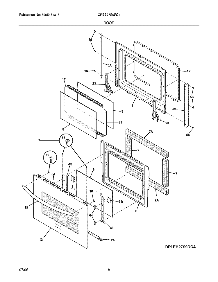 DOOR Diagram and Parts List for CPEB27S9FC1  Frigidaire Wall Oven