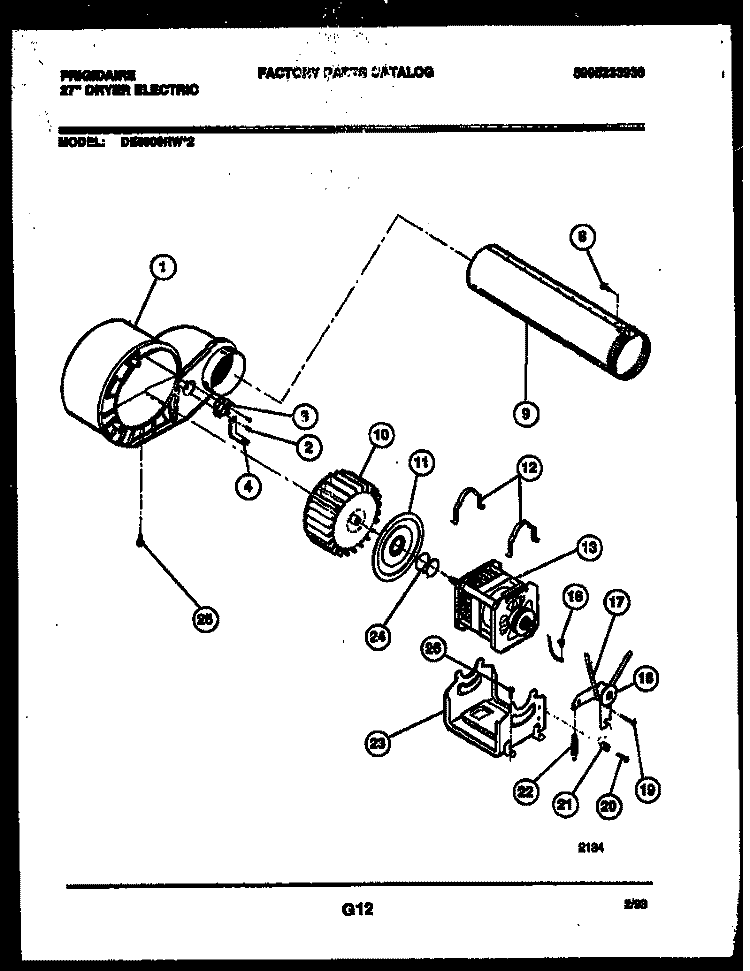 BLOWER AND DRIVE PARTS Diagram and Parts List for DE6900RW2  Frigidaire Dryer