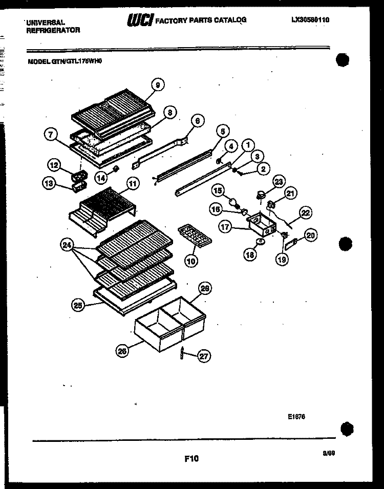 SHELVES AND SUPPORTS Diagram and Parts List for GTL175CH0  Uni Refrigerator