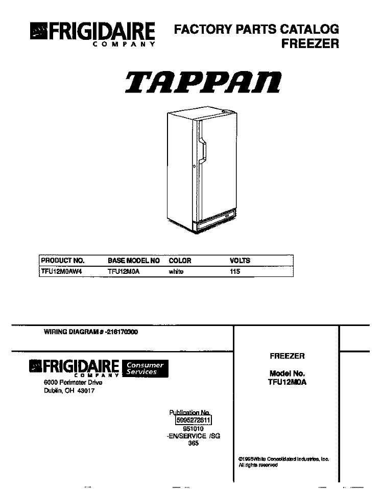 COVER Diagram and Parts List for TFU12M0AW4  Tappan Freezer