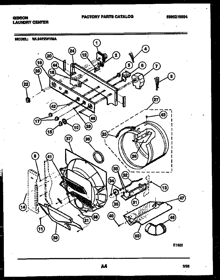 CONTROL, DRUM AND BLOWER PARTS Diagram and Parts List for WL24F2WYMA  Gibson Washer