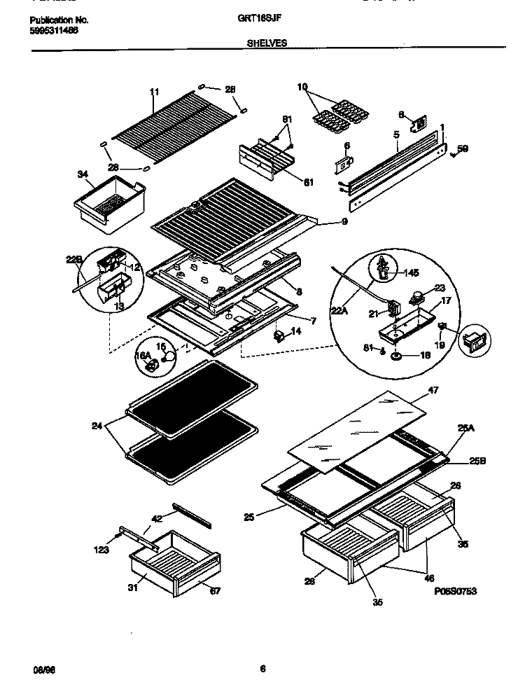 SHELVES Diagram and Parts List for GRT18SJFD3  Gibson Refrigerator