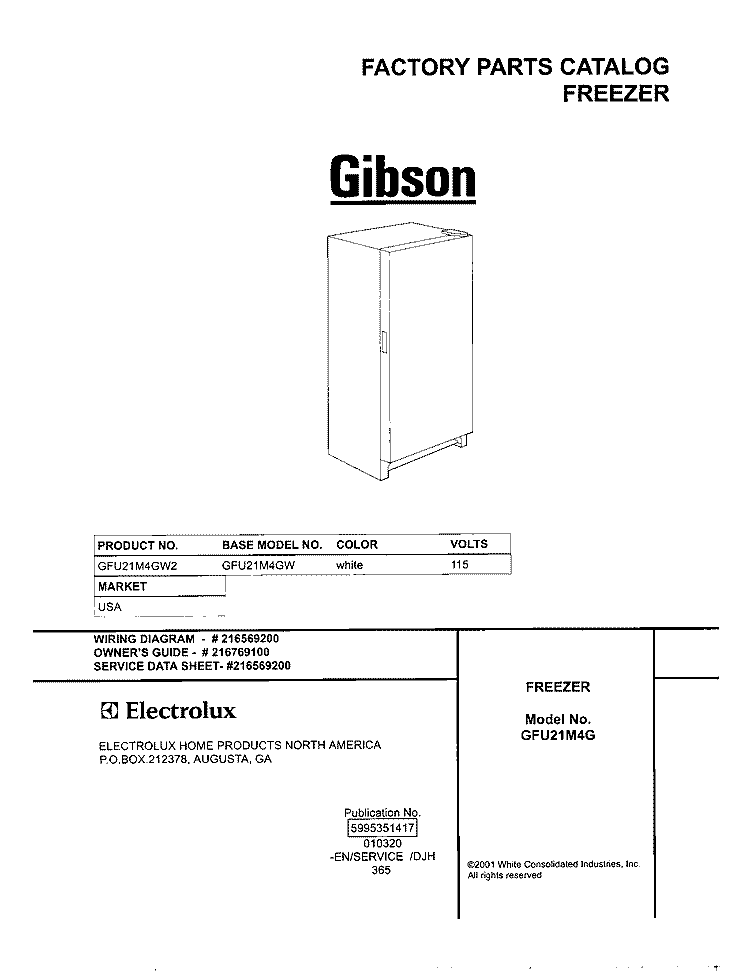 COVER Diagram and Parts List for GFU21M4GW2  Gibson Freezer
