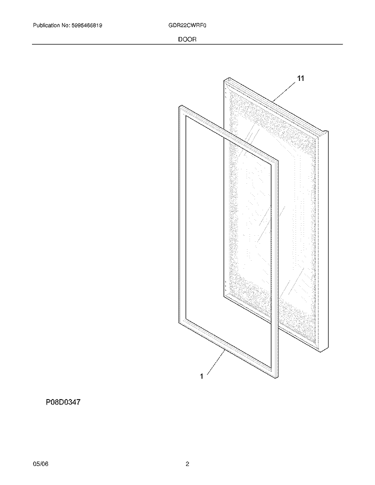 DOOR Diagram and Parts List for GDR22CWRF0  Frigidaire Refrigerator