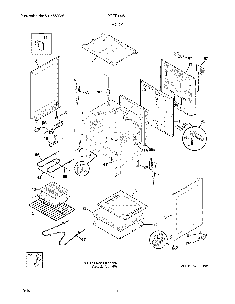 BODY Diagram and Parts List for XFEF3005LWB  Frigidaire Range
