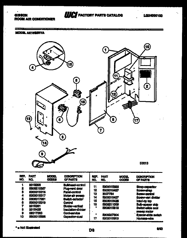 ELECTRICAL PARTS Diagram and Parts List for AK18E5RYA  Gibson Air Conditioner