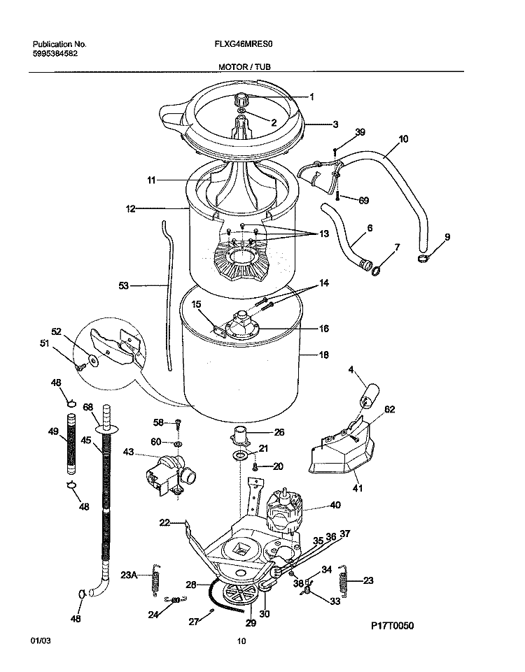 MOTOR / TUB Diagram and Parts List for FLXG46MRES0  Frigidaire Washer Dryer Combo