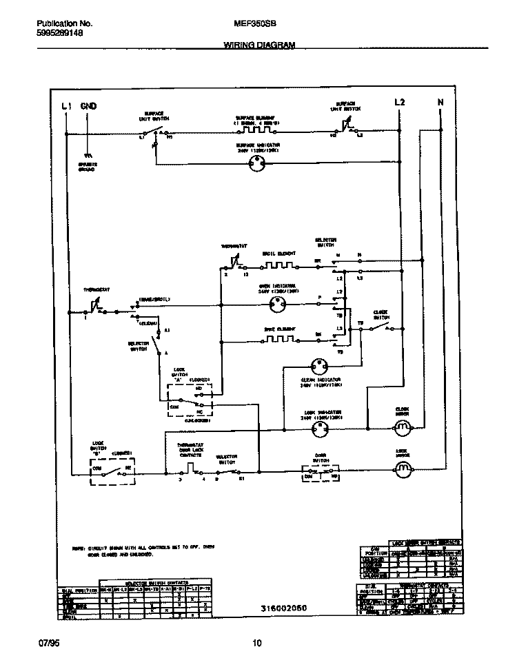 WIRING DIAGRAM Diagram and Parts List for MEF350SBDB  Frigidaire Range
