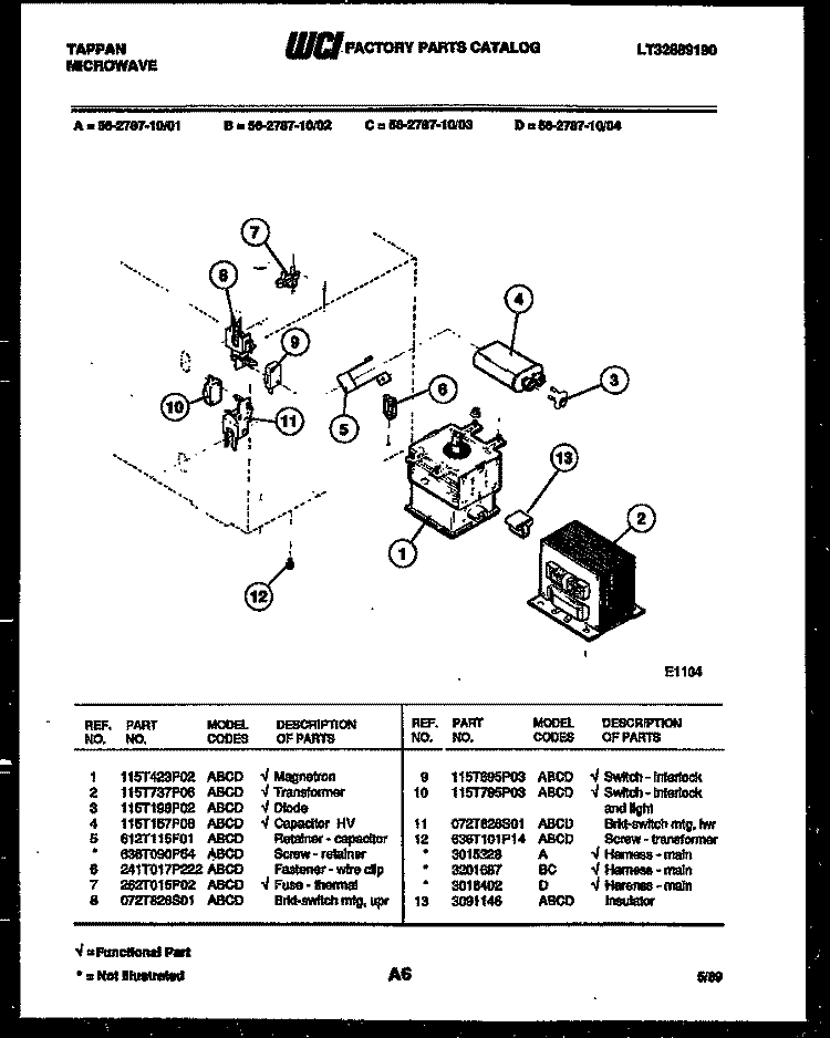 POWER CONTROL Diagram and Parts List for 56-2787-00-03  Tappan Microwave