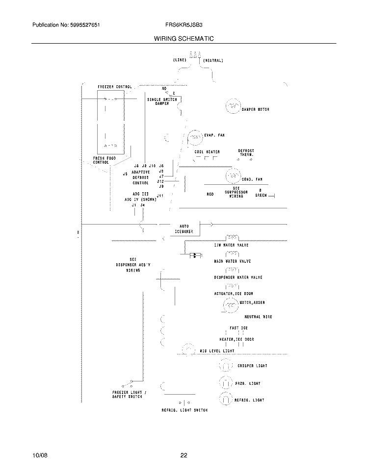 WIRING SCHEMATIC Diagram and Parts List for FRS6KR5JSB3  Frigidaire Refrigerator
