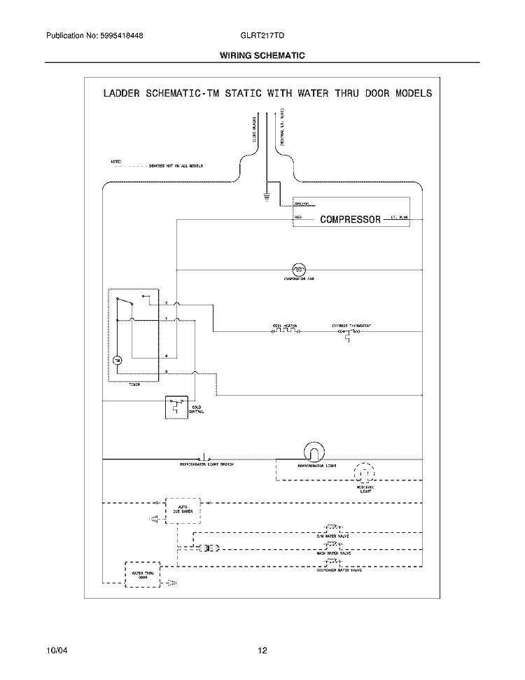 WIRING SCHEMATIC Diagram and Parts List for GLRT217TDQ0  Frigidaire Refrigerator