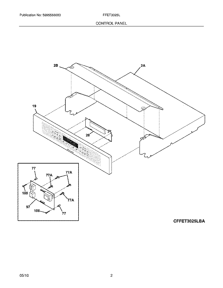 CONTROL PANEL Diagram and Parts List for FFET3025LBA  Frigidaire Wall Oven