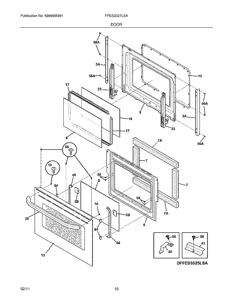 DOOR Diagram and Parts List for FFES3027LSA  Frigidaire Range