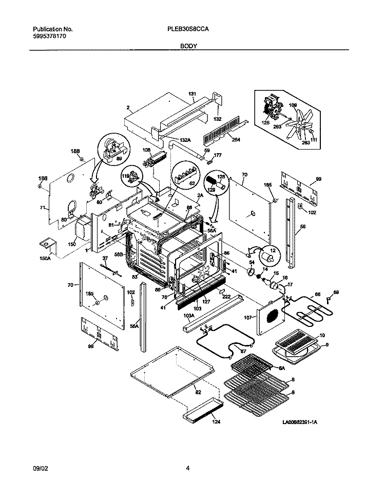 BODY Diagram and Parts List for PLEB30S8CCA  Frigidaire Wall Oven