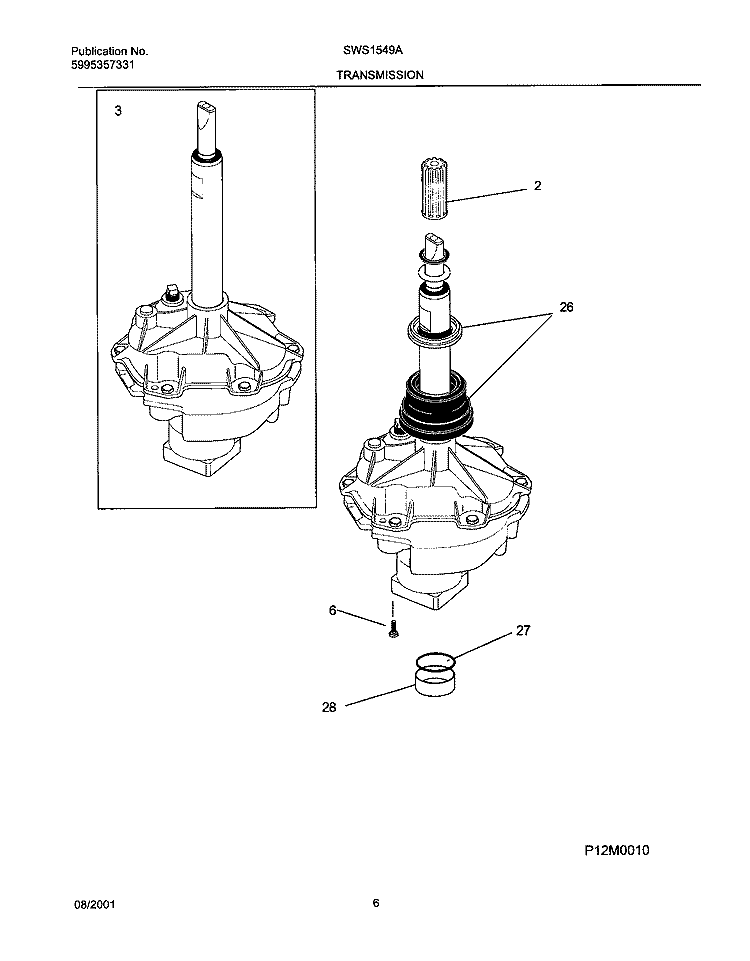 TRANSMISSION Diagram and Parts List for SWS1549AQ0  Westinghouse Washer