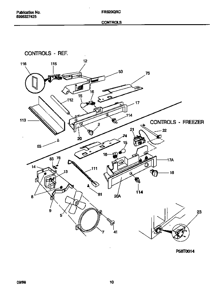 CONTROLS Diagram and Parts List for FRS20QRCD6  Frigidaire Refrigerator