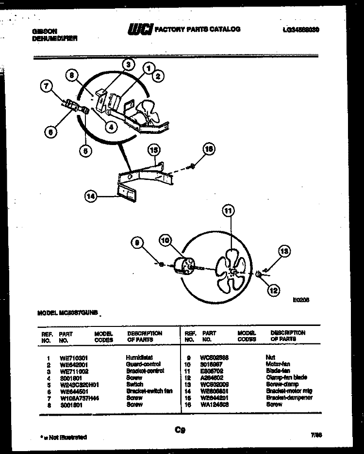 AIR CONTROL PARTS Diagram and Parts List for MC50S7GUNB  Gibson Dehumidifier