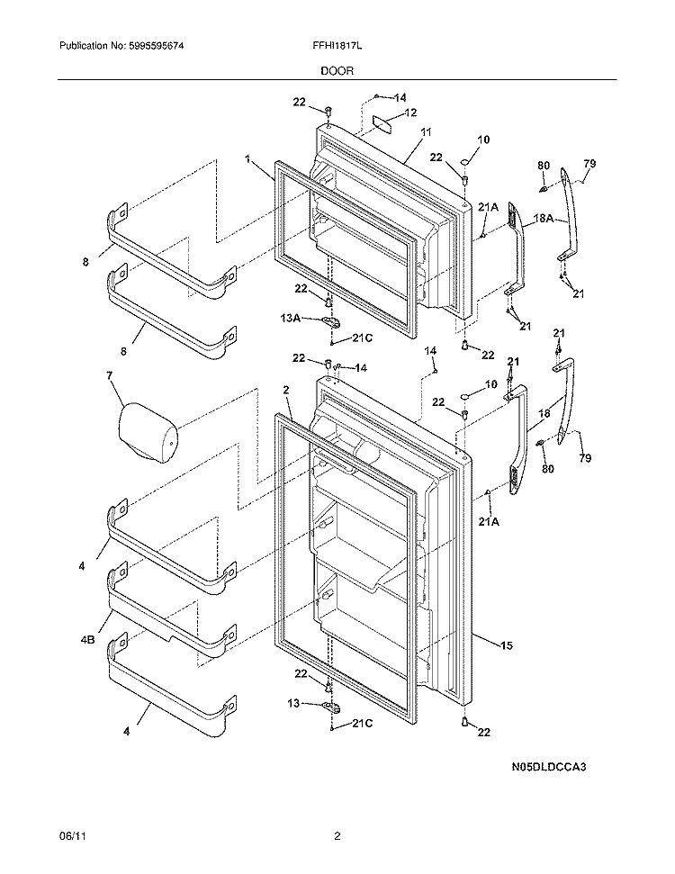 DOOR Diagram and Parts List for FFHI1817LS3  Frigidaire Refrigerator