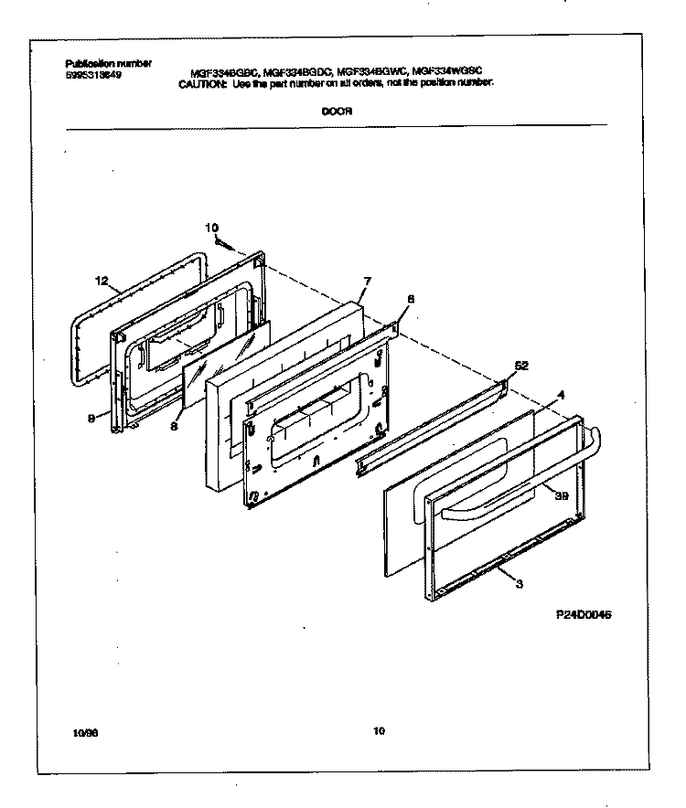 DOOR Diagram and Parts List for MGF334BGBC  Frigidaire Range