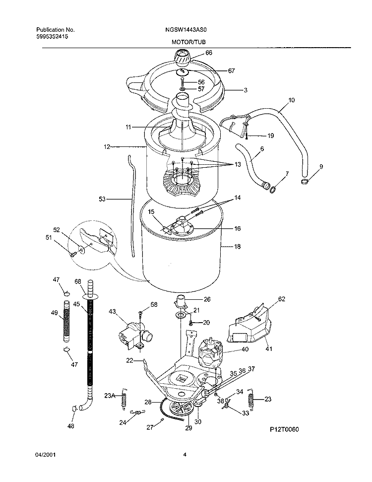 WSHR MTR, HOSE Diagram and Parts List for NGSW1443AS0  Frigidaire Washer