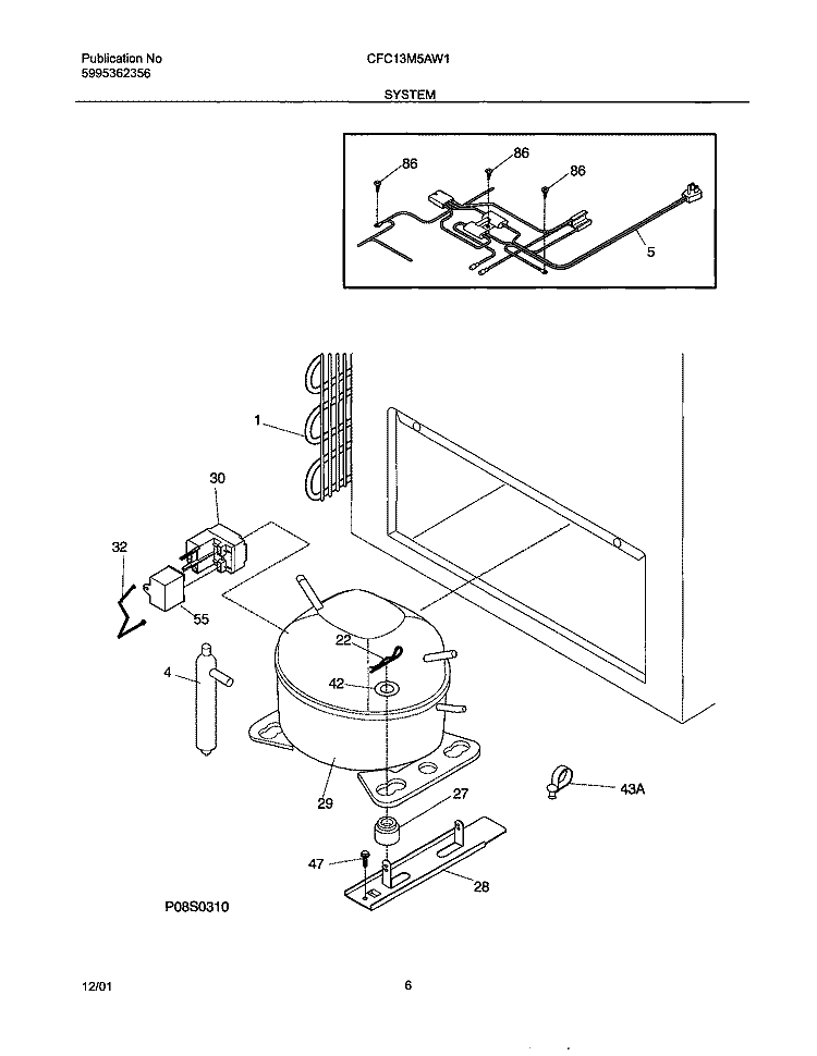 SYSTEM Diagram and Parts List for CFC13M5AW1  Uni Freezer