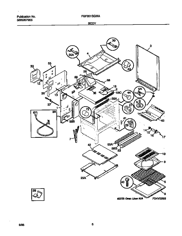 BODY Diagram and Parts List for FGF351SGWA  Frigidaire Range